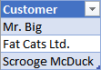 Customers table