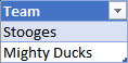 Teams table